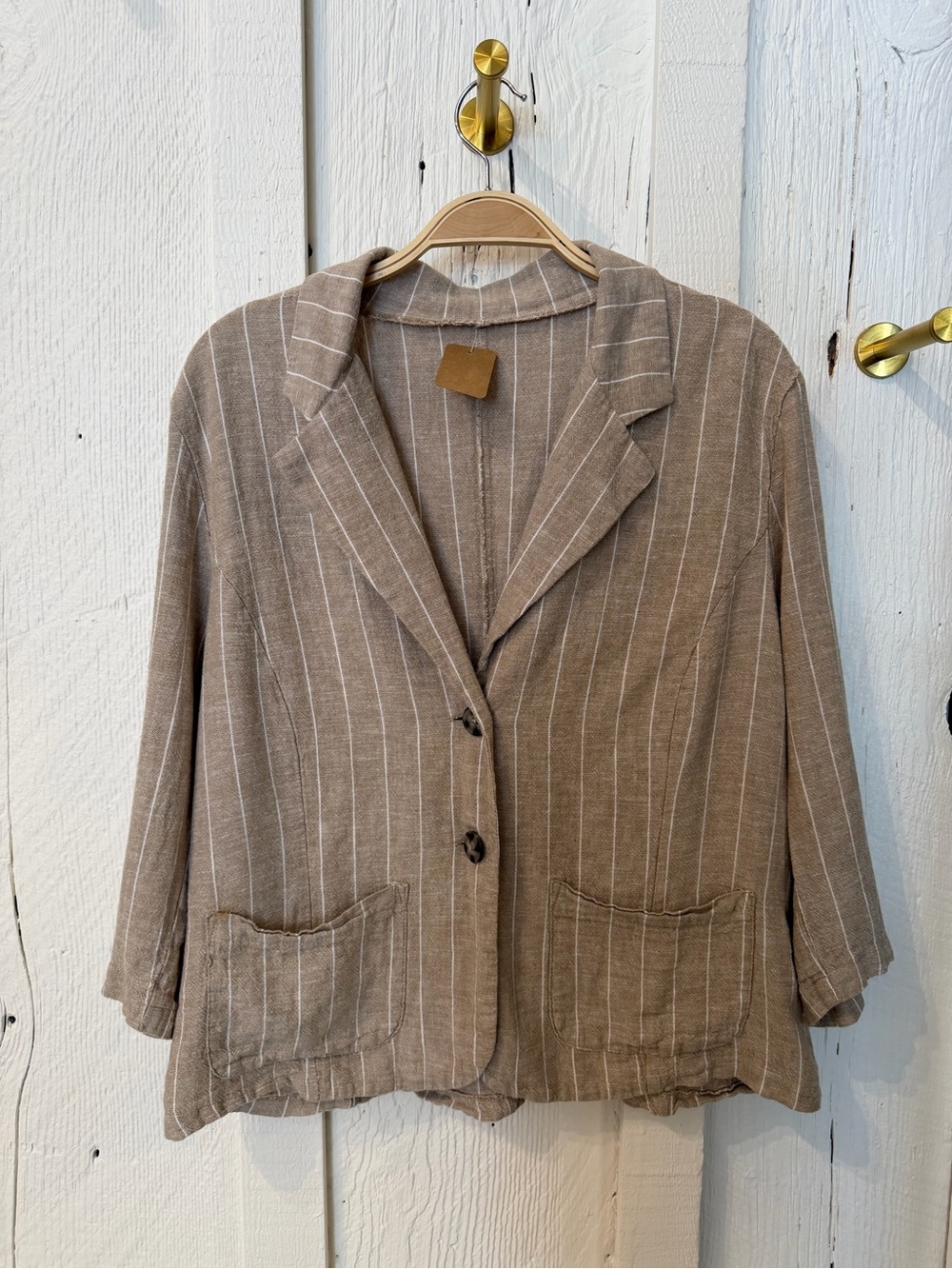 Striped Linen-Blend Relaxed Blazer - Taupe